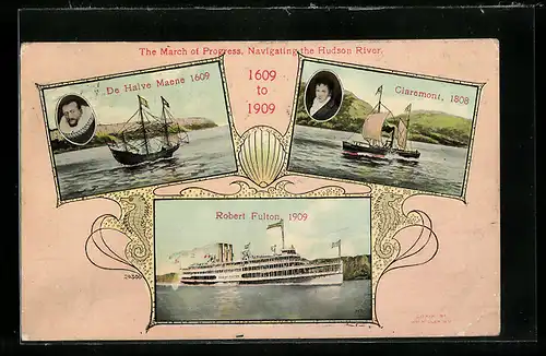 AK Dampfer Robert Fulton, Schiff De Halve Maene, The March of Progress, Navigating the Hudson River 1609 to 1909