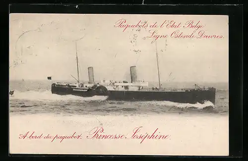 AK Passagierschiff Princesse Josephine Paquebot de I'Etat Belge, Ligne Ostende-Douvres
