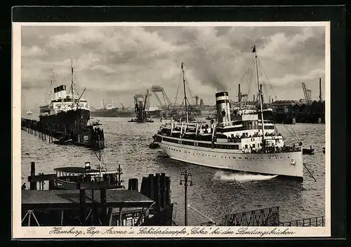 AK Hamburg, Passagierschiff Cap Arcona und Seebäderdampfer Cobra bei den Landungsbrücken