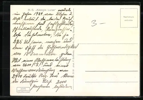 AK Passagierschiff M.S. Königin Luise in voller Fahrt