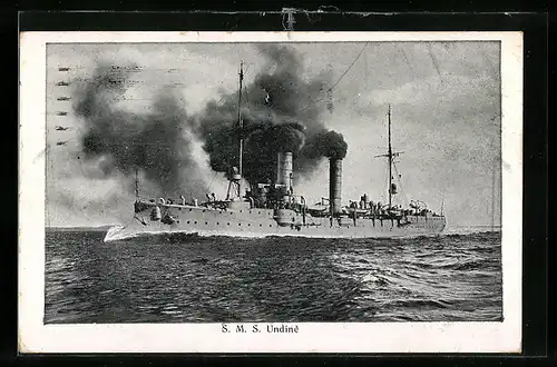 AK Kriegsschiff SMS Undine durchpflügt die See