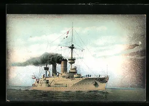 AK Grosser Kreuzer Prinz Heinrich auf See