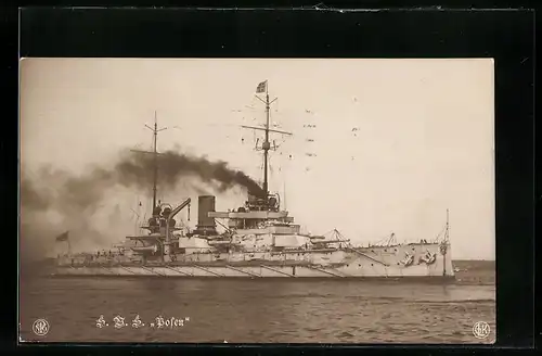 AK Kriegsschiff SMS Posen auf See