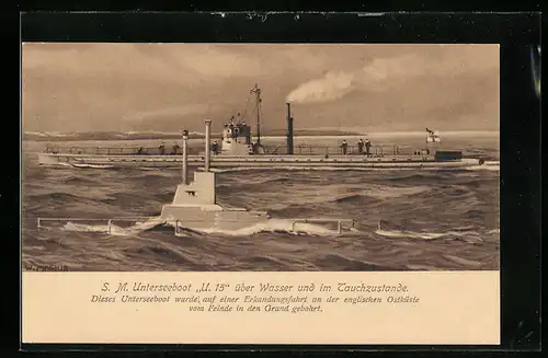 AK U-Boot U. 15 über Wasser & im Tauchzustande