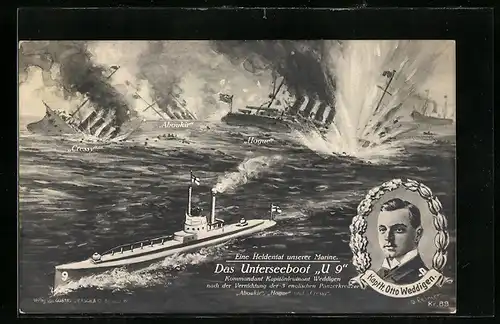 AK Seegefecht zwischen dem U-Boot U9 unter Weddigen und Britischen Panzerkreuzern