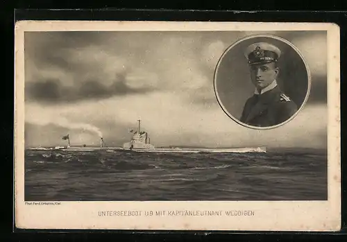 AK U-Boot U9 mit Kapitänleutnant Weddigen