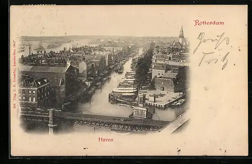 AK Rotterdam, Hafen aus der Vogelschau