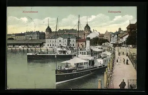 AK Konstanz / Bodensee, Dampfer im Hafen
