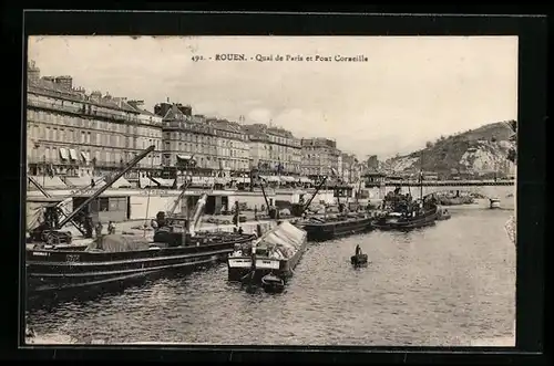 AK Rouen, Quai de Paris et Pont Sainte-Catherine