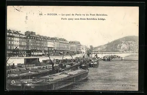 AK Rouen, Quai de Paris vu du Pont Boieldieu