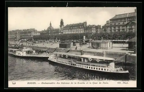 AK Rouen, Embarcadère des Bateaux de la Bouille et le Quai de Paris
