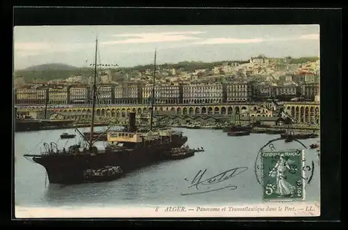 AK Alger, Panorama et Transatlantique dans le Port