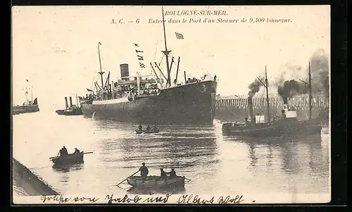 AK Boulogne-sur-Mer, Entrée dans le Port d`un Steamer