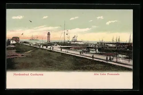 AK Cuxhaven, Alte Liebe Promenade, Hafen