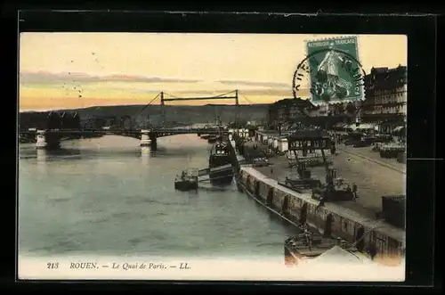 AK Rouen, Le Quai de Paris, Hafen