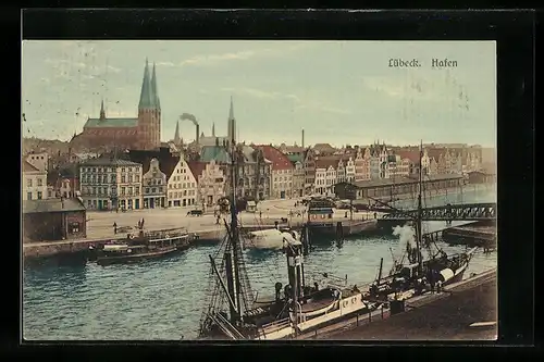 AK Lübeck, Hafen mit Kirche