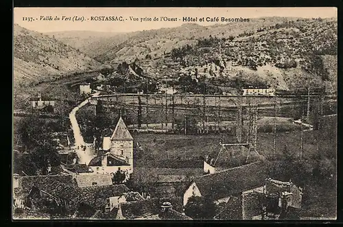 AK Rostassac, Vallée du Vert, Hôtel et Café Besombes, Vue prise de l`Ouest