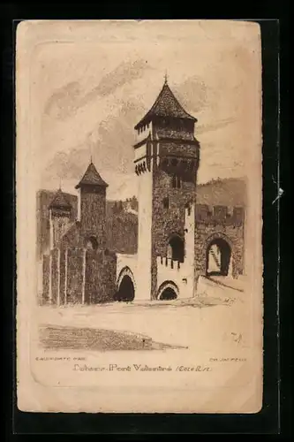 Künstler-AK Cahors, Pont Valentre