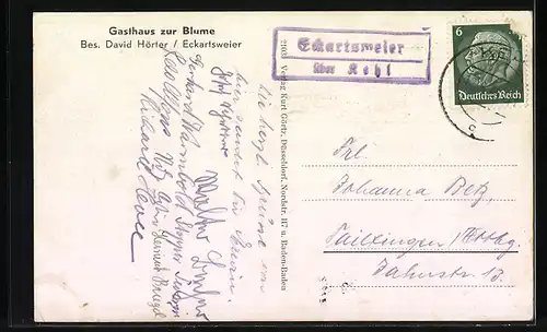 AK Eckartsweier, Gasthaus zur Blume, Kinderschule, Hesselhursterstrasse