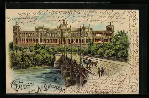 Lithographie München, Brücke zum Maximilianeum
