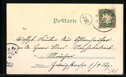 Lithographie Weilheim, Strassenansicht, Ortsansicht mit dem hohen Peissenberg