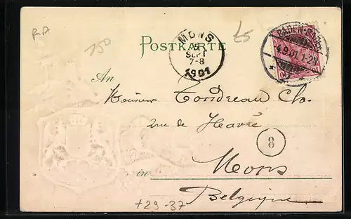 Passepartout-Lithographie Gernsbach /Schwarzwald, Flusspartie gegen Kirche, Wappen