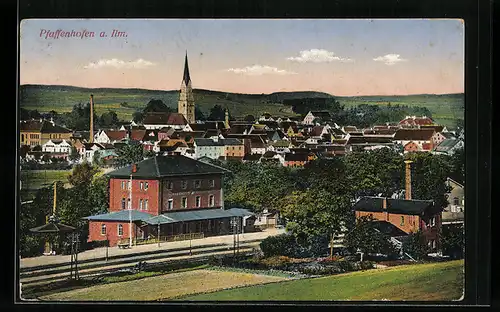 AK Pfaffenhofen a. Ilm, Teilansicht mit Bahnhof