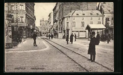 AK Krefeld, Partie an der Hochstrasse, Litfasssäule, Ladengeschäfte