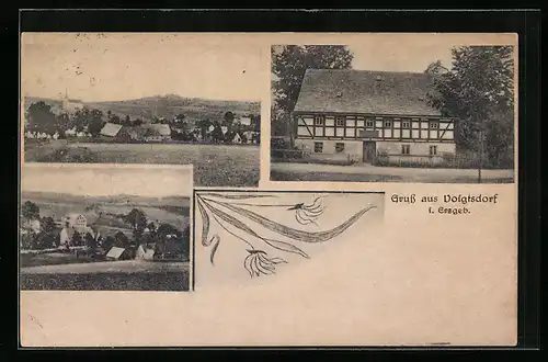 AK Voigtsdorf i. Erzgeb., drei Motive des Ortes