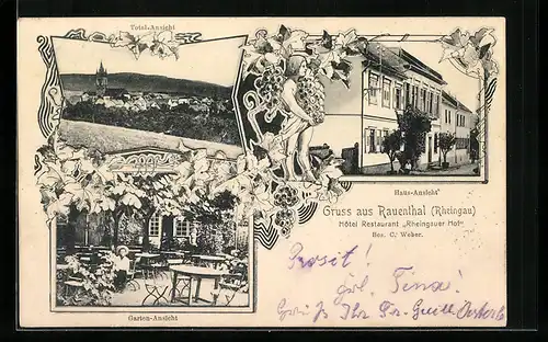 Passepartout-AK Rauenthal /Rheingau, Hotel Rheingauer Hof C. Weber mit Garten, Totalansicht