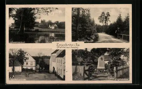 AK Zeuckritz i. Sa., Gasthof zur Linde, Kriegerdenkmal