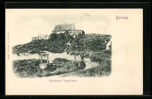 AK Borkum, Restaurant Vogelcolonie mit Brunnen