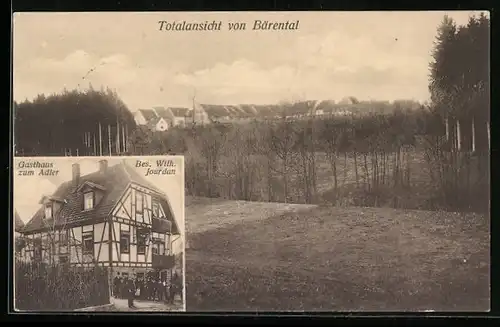 AK Bärental, Gasthaus zum Adler W. Jourdan, Totalansicht mit Wald und Feld