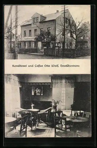 AK Deutschenbora, Konditorei-Cafe O. Wolf mit Innenansicht