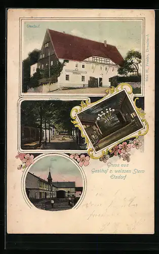 Passepartout-AK Etzdorf, Gasthaus zum weissen Stern mit Saal, Allee