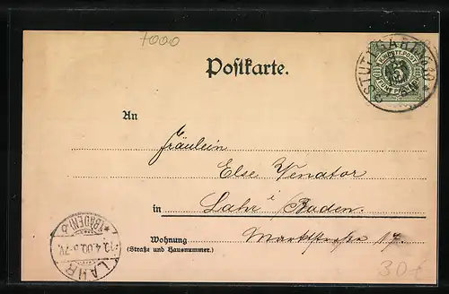 Lithographie Stuttgart, Apollo-Theater mit Passanten, Bühnenraum und Tänzerin