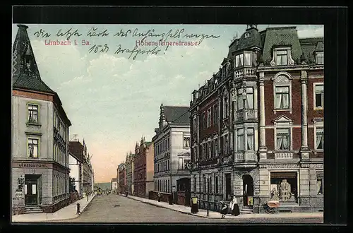 AK Limbach i. Sa., Hohensteinerstrasse mit Restaurant und Tabakwarengeschäft