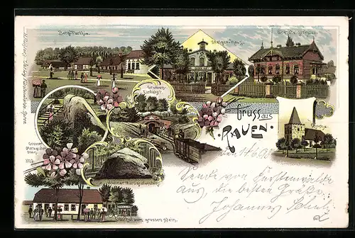 Lithographie Rauen, Gasthof zum grossen Stein, Berg-Parthie, Obersteigerhaus