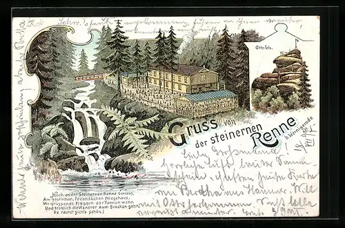Lithographie Hasserode, Gasthaus steinerne Renne, Ottofels