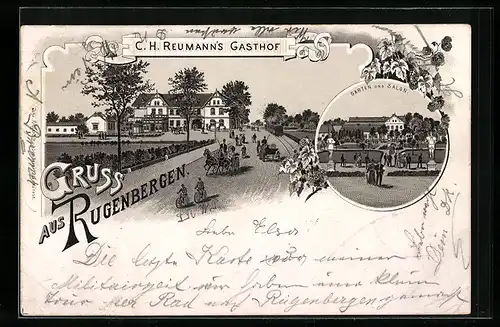 Lithographie Rugenbergen, C. H. Reumann`s Gasthof, Garten und Salon