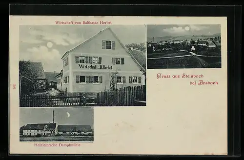 AK Steinbach, Gasthof von Balthasar Herbst, Heinlein`sche Dampfmühle