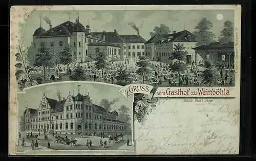 Lithographie Weinböhla, Ansichten des Gasthofes von Paul Förster