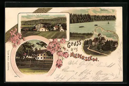 Lithographie Niederseeon, Ökonomie-Gut Niederseeon, Altenburg und Oberseeon