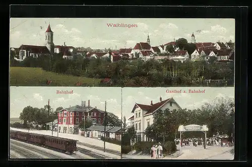 AK Waiblingen, Gasthof zum Bahnhof, Teilansicht