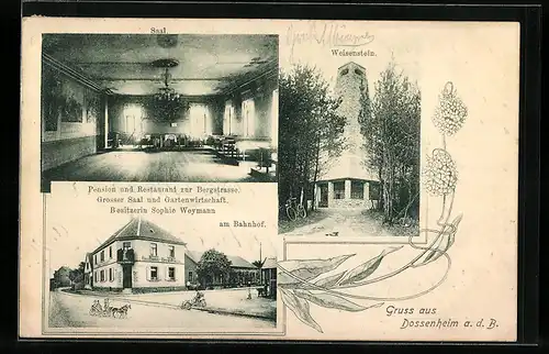 AK Dossenheim a. d. B., Pension und Restaurant zur Bergstrasse, Weisenstein