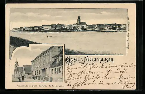 AK Neckarhausen, Ortsansicht, Gasthaus zum goldenen Hirsch