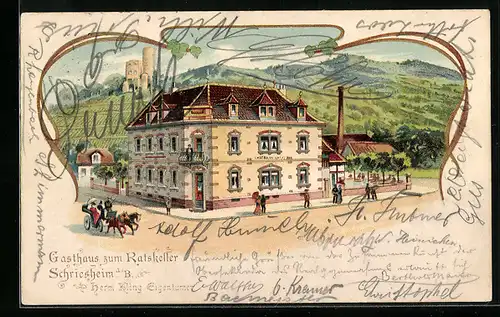 Lithographie Schriesheim a. B., Gasthaus zum Ratskeller