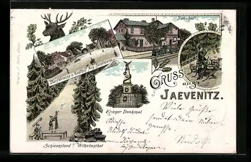 Lithographie Jaevenitz, Gasthof Aug. Sandmann, Dorfstrasse, Bahnhof, Jäger, Schiessstand i. Wilhelmsthal
