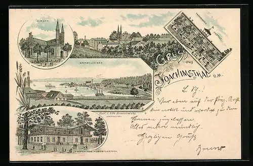 Lithographie Joachimsthal i. U. M., Kirche, Werbellin-See, Jagdschloss