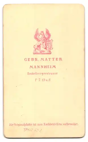 Fotografie Gebr. Matter, Mannheim, Heidelbergerstr. P 7 19 u. 8, Junge Dame mit zeitgenössischer Frisur